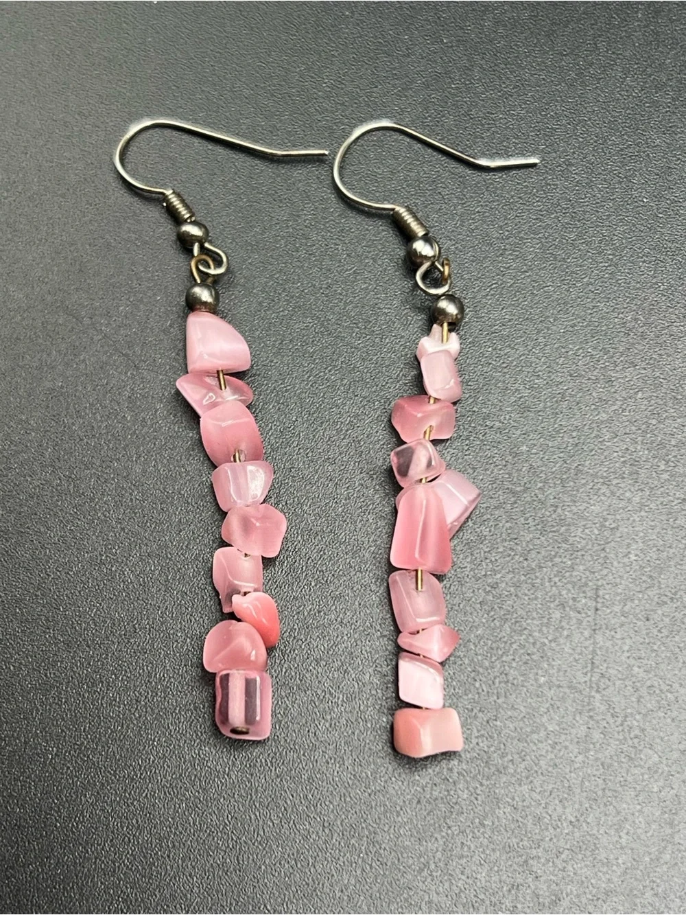 Handmade Beaded Dangle Earrings Lot of 2 Pink Cat’s Eye & Aurora Borealis Glass